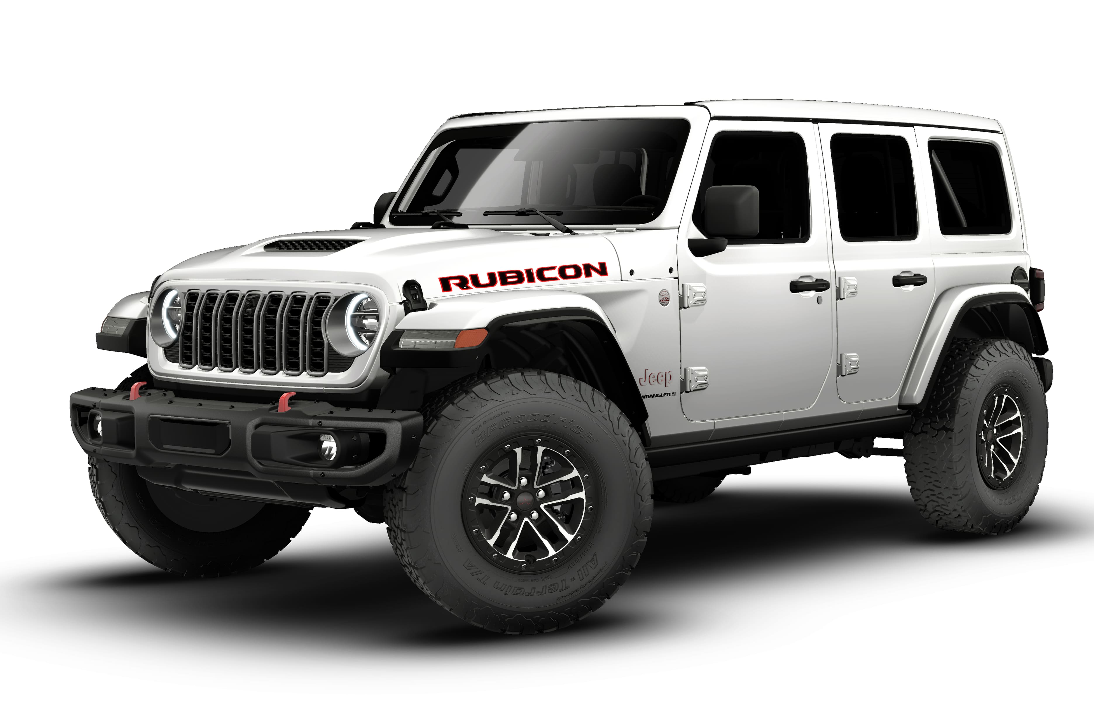 2026 Jeep Wrangler WRANGLER 4-DOOR RUBICON X in Bright White Clear-Coat Exterior Paint — front three-quarter view