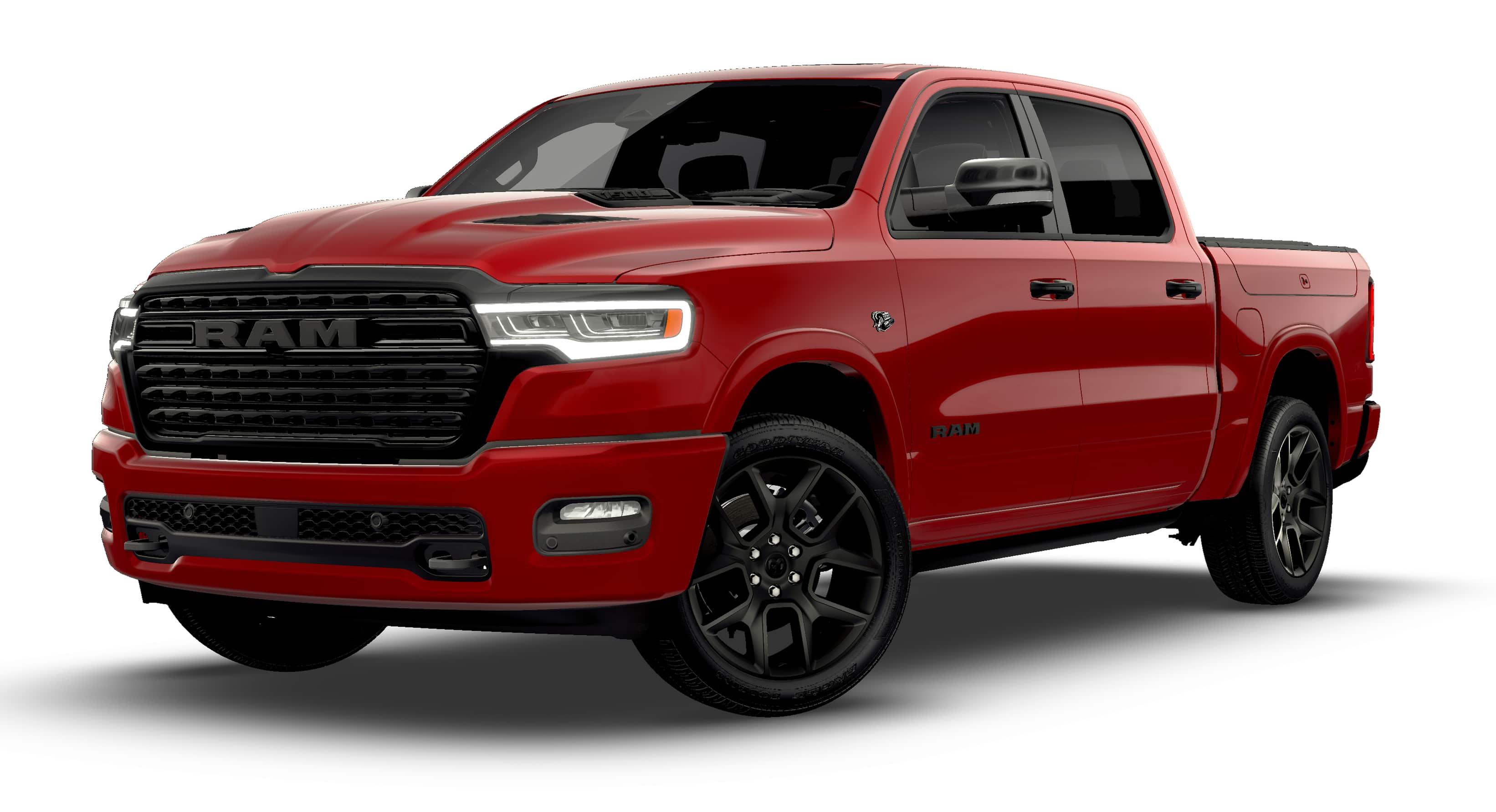 2026 RAM 1500 RAM 1500 LIMITED CREW CAB 4X4 5'7' BOX in Molten Red Pearl-Coat Exterior Paint — front three-quarter view