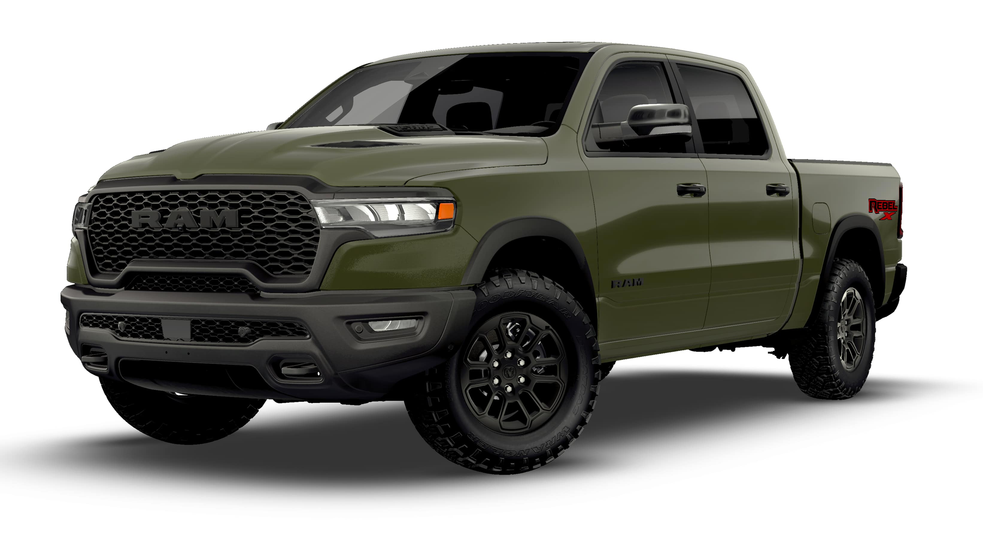 2026 RAM 1500 RAM 1500 REBEL CREW CAB 4X4 5'7' BOX in Tank Exterior Paint — front three-quarter view