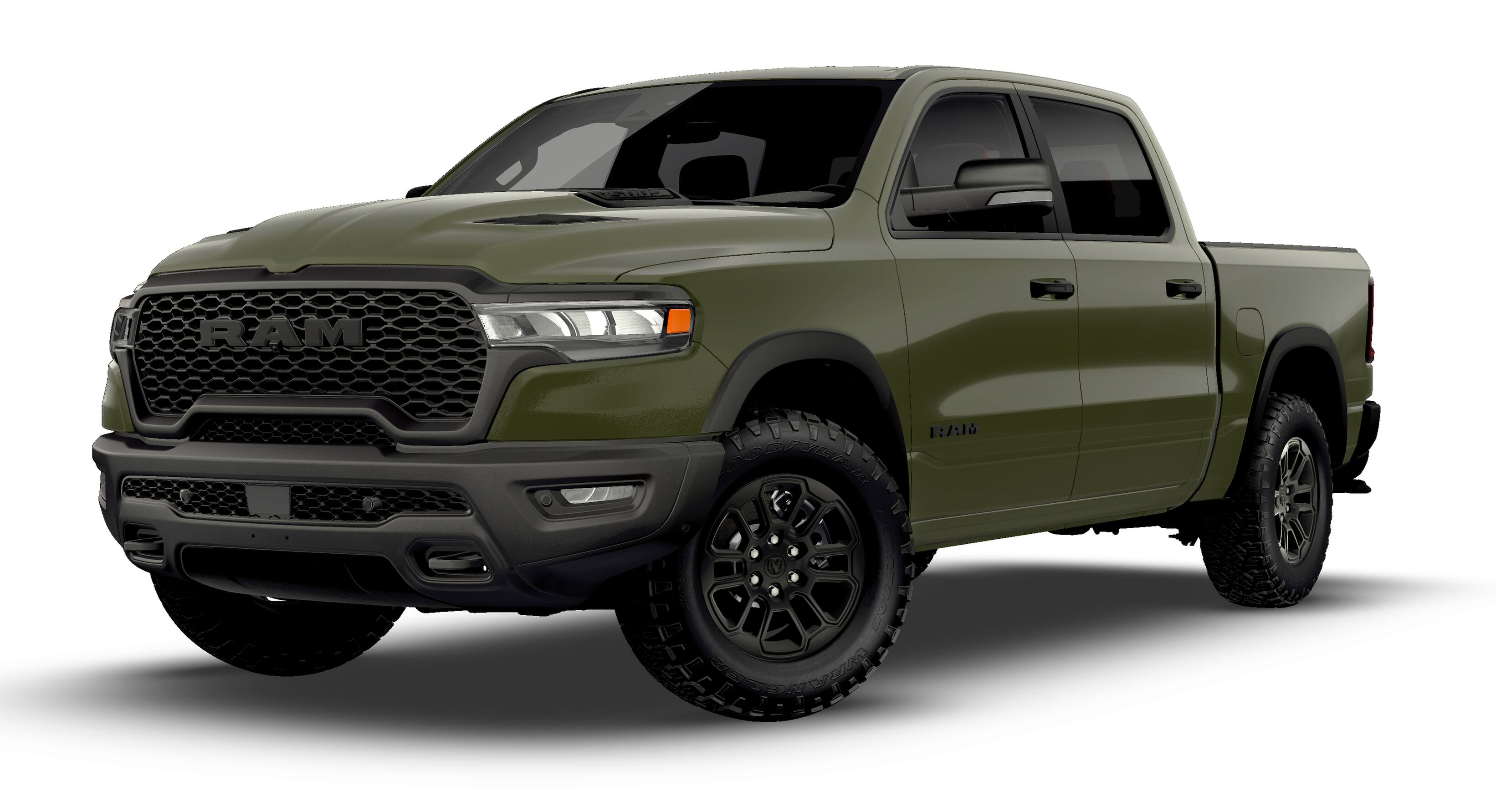 2026 RAM 1500 RAM 1500 REBEL CREW CAB 4X4 5'7' BOX in Tank Exterior Paint — front three-quarter view