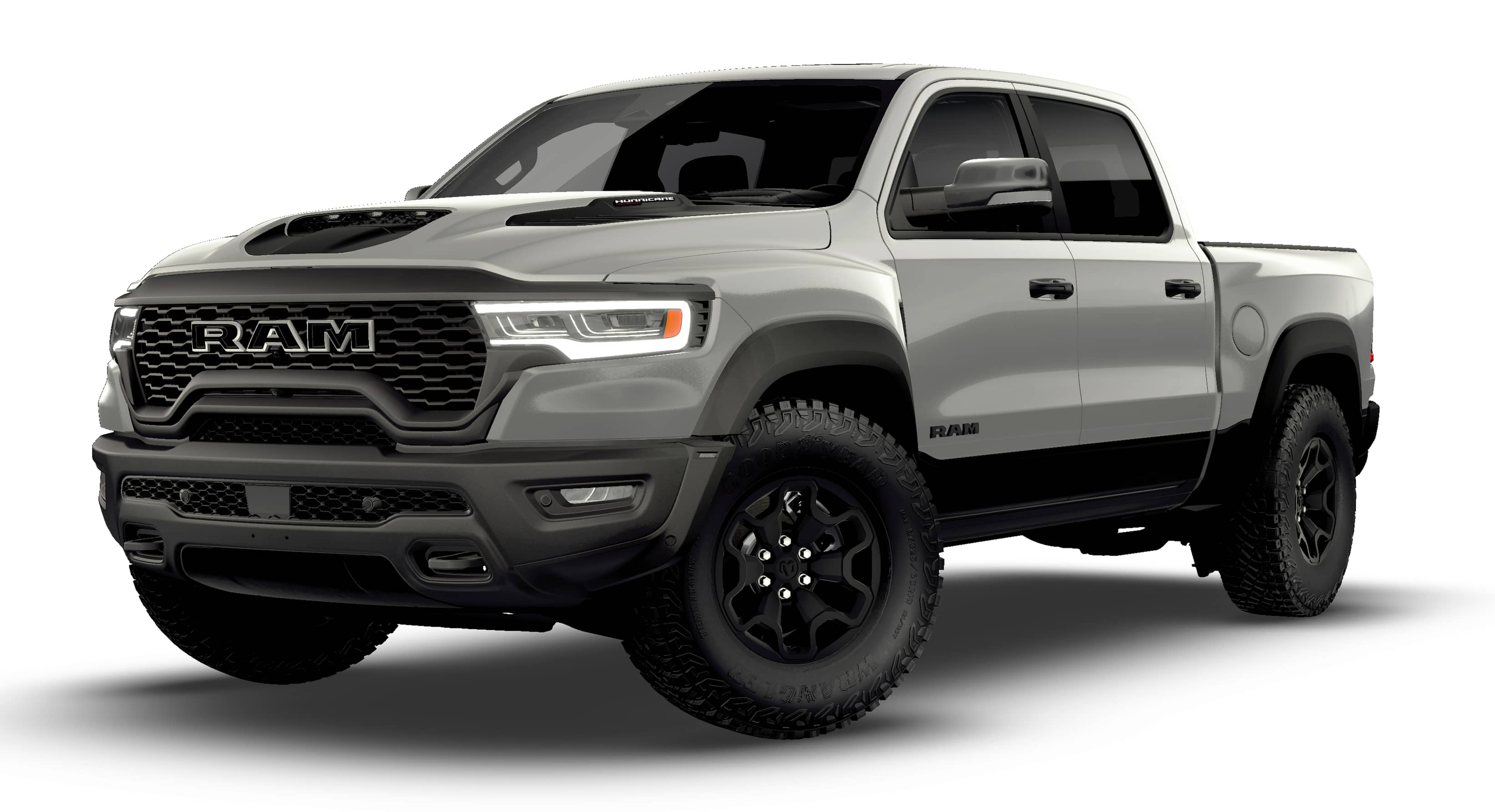 2026 RAM 1500 RAM 1500 RHO CREW CAB 4X4 5'7' BOX in Silver Zynith Exterior Paint — front three-quarter view