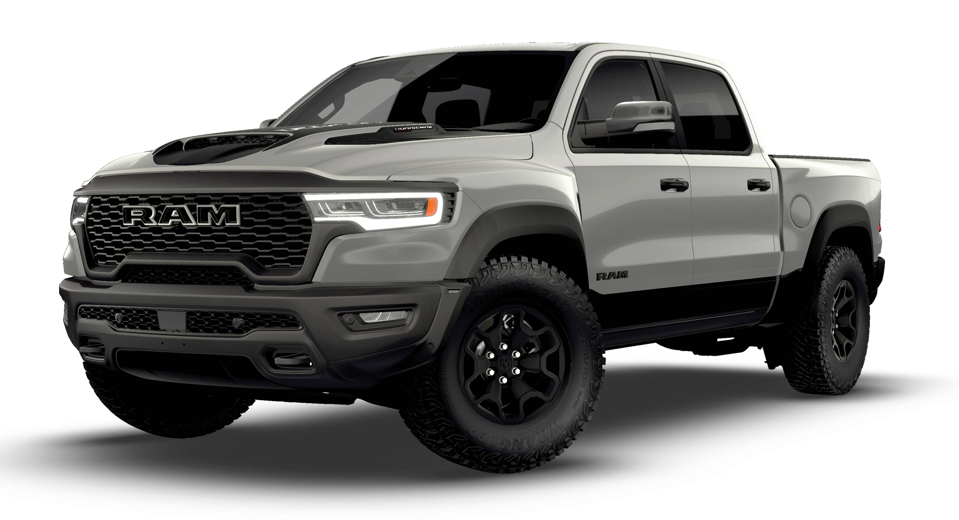 2026 RAM 1500 RAM 1500 RHO CREW CAB 4X4 5'7' BOX in Silver Zynith Exterior Paint — front three-quarter view