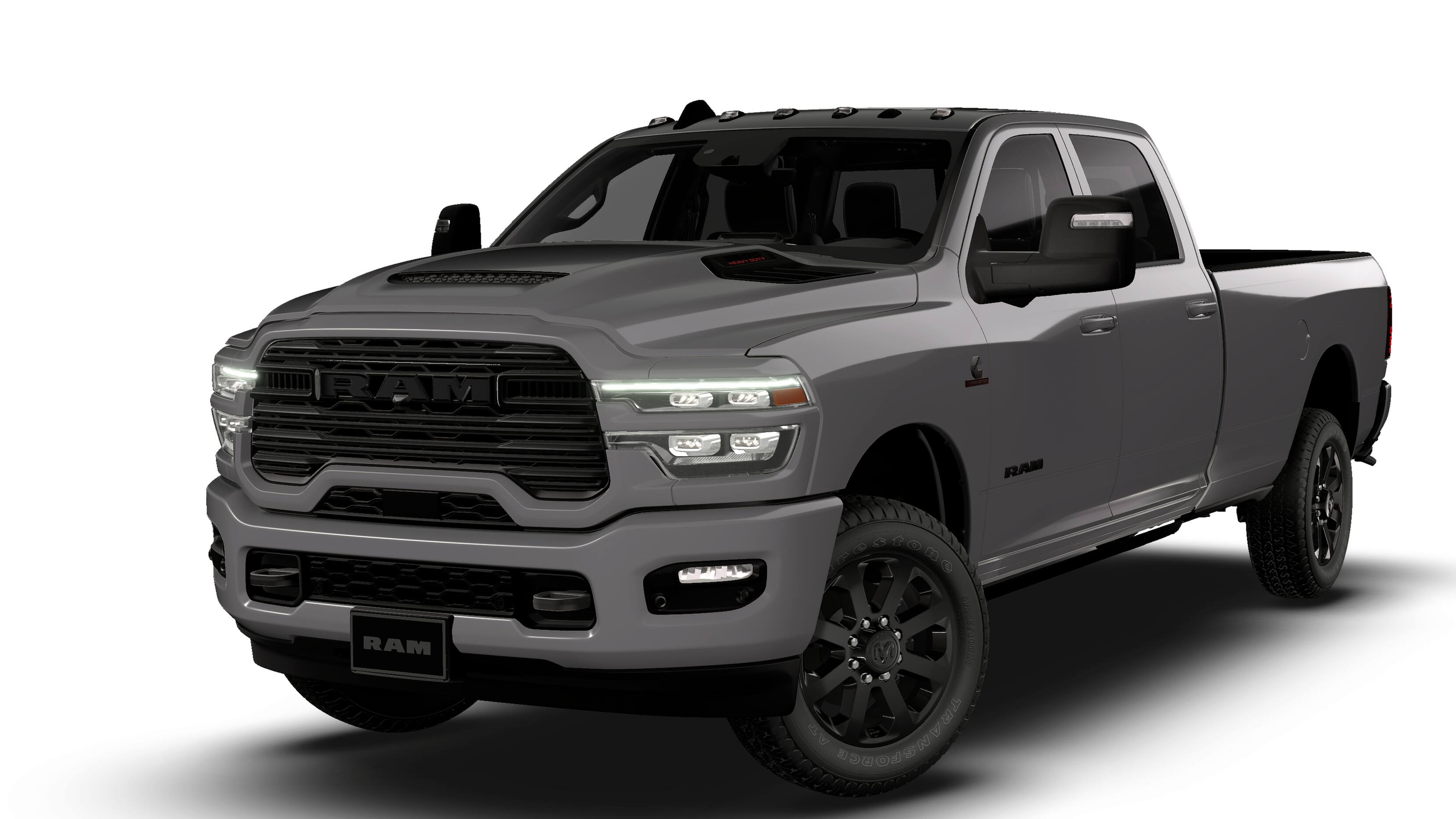 2026 RAM 3500 RAM 3500 LARAMIE CREW CAB 4X4 8' BOX in Granite Crystal Metallic Clear-Coat Exterior Paint — front three-quarter view