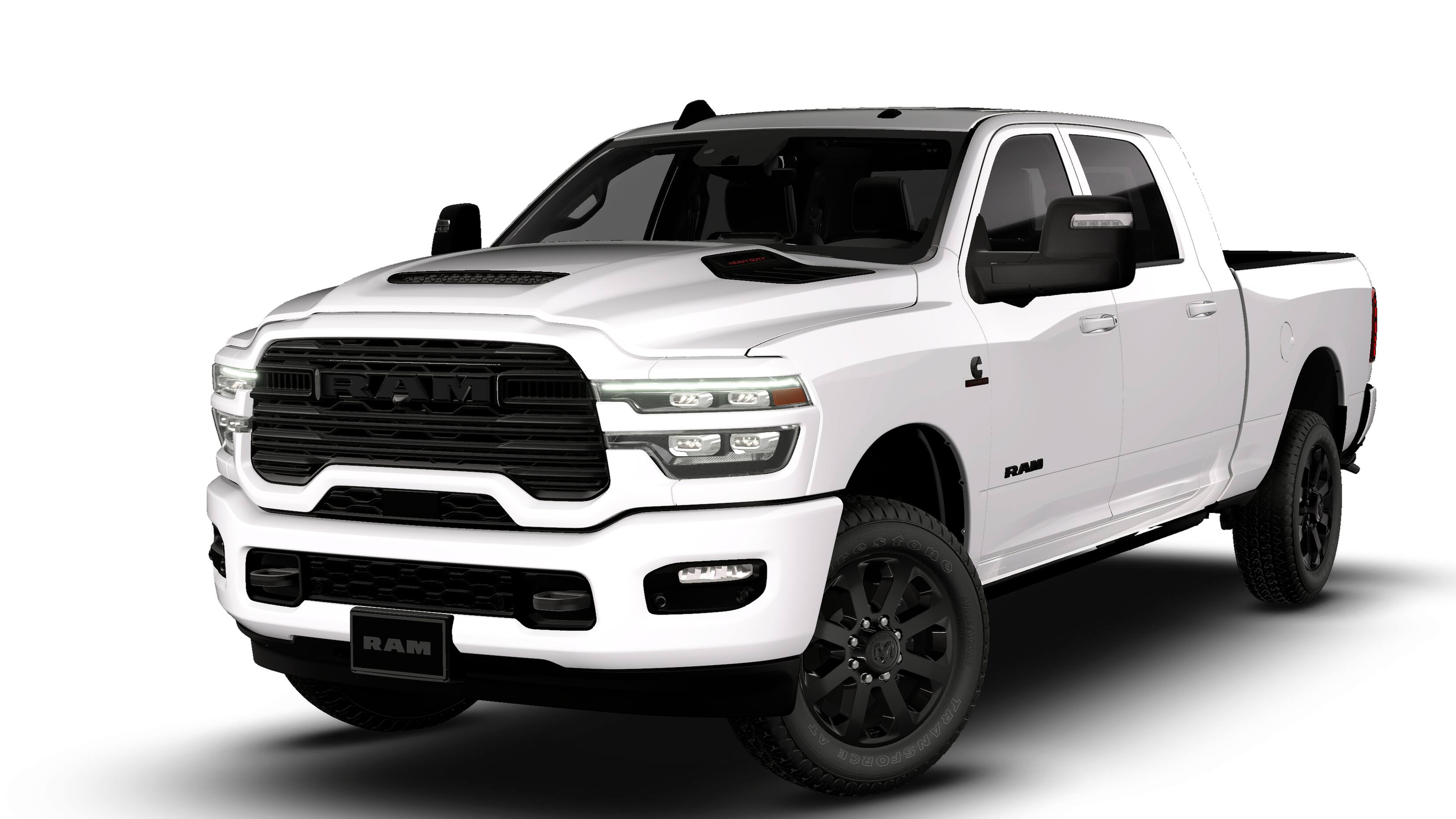 2026 RAM 3500 RAM 3500 LARAMIE MEGA CAB 4X4 6'4' BOX in Bright White Clear-Coat Exterior Paint — front three-quarter view