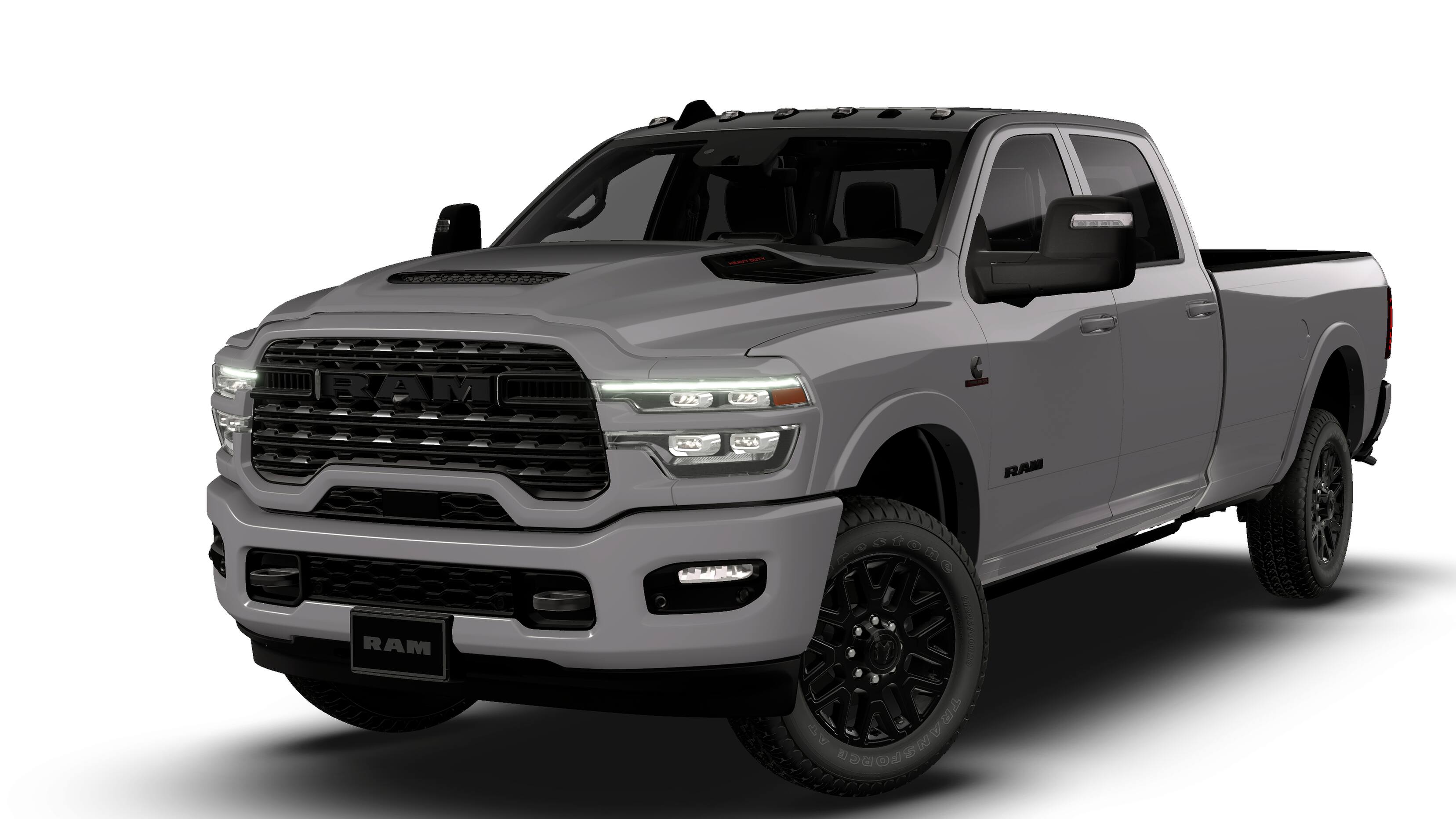 2026 RAM 3500 RAM 3500 LIMITED CREW CAB 4X4 8' BOX in Ceramic Gray Clear-Coat Exterior Paint — front three-quarter view