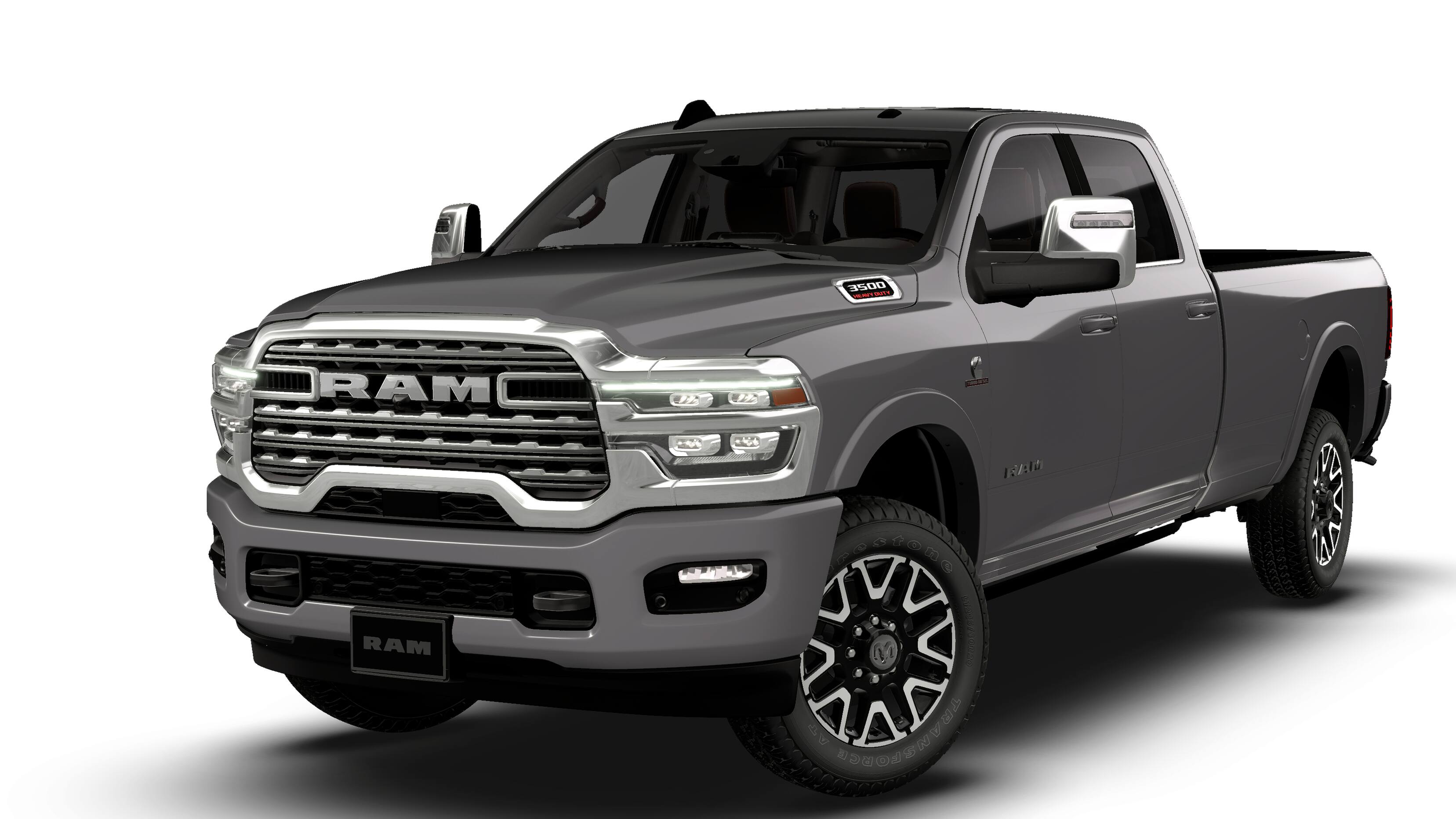 2026 RAM 3500 RAM 3500 LIMITED LONGHORN CREW CAB 4X4 8' BOX in Granite Crystal Metallic Clear-Coat Exterior Paint — front three-quarter view
