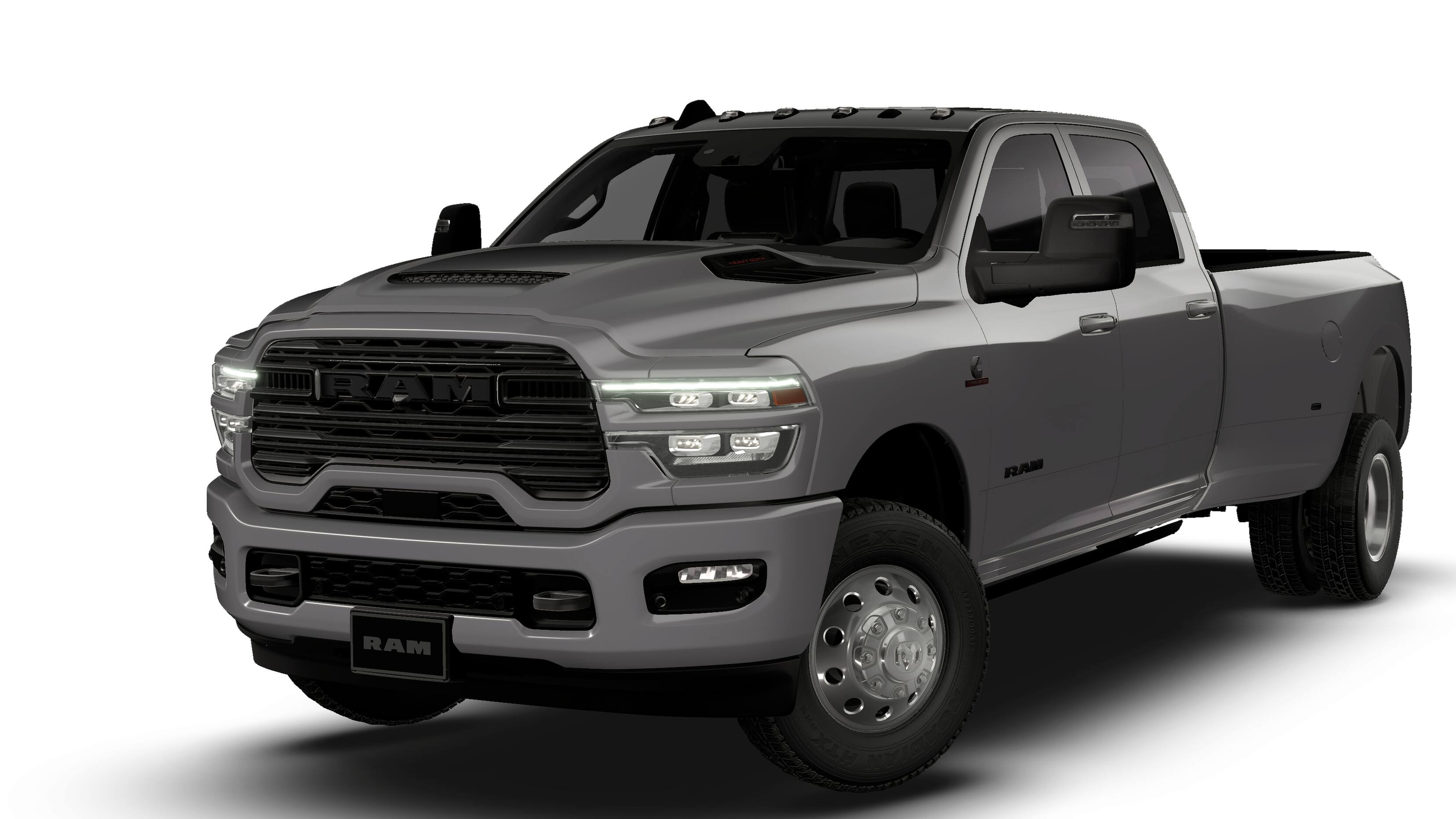 2026 RAM 3500 RAM 3500 LARAMIE CREW CAB 4X4 8' BOX in Granite Crystal Metallic Clear-Coat Exterior Paint — front three-quarter view