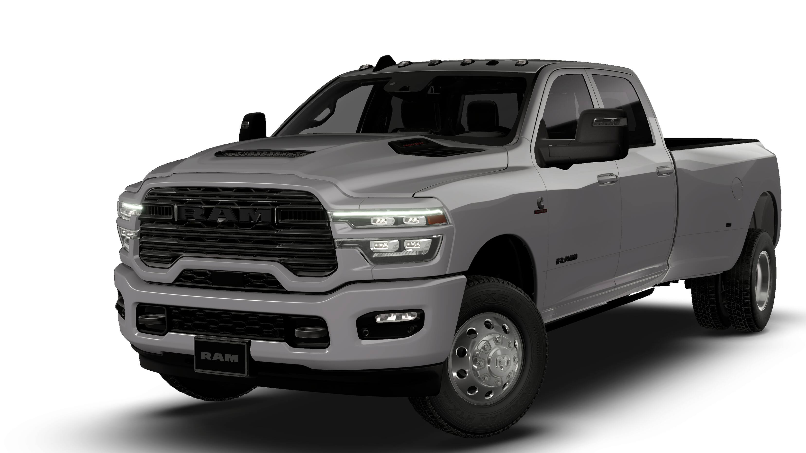 2026 RAM 3500 RAM 3500 LARAMIE CREW CAB 4X4 8' BOX in Ceramic Gray Clear-Coat Exterior Paint — front three-quarter view