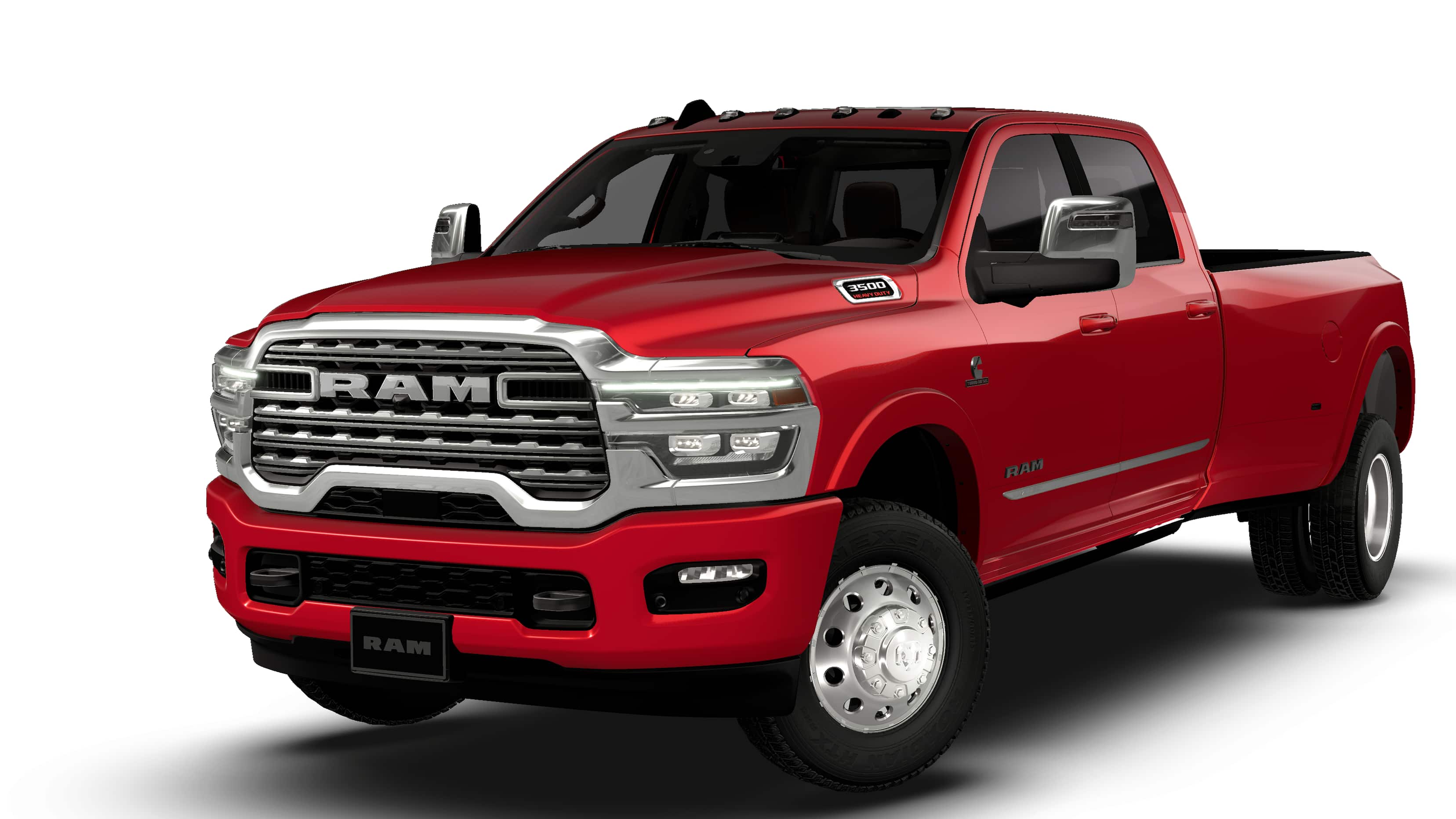 2026 RAM 3500 RAM 3500 LIMITED LONGHORN CREW CAB 4X4 8' BOX in Molten Red Pearl-Coat Exterior Paint — front three-quarter view