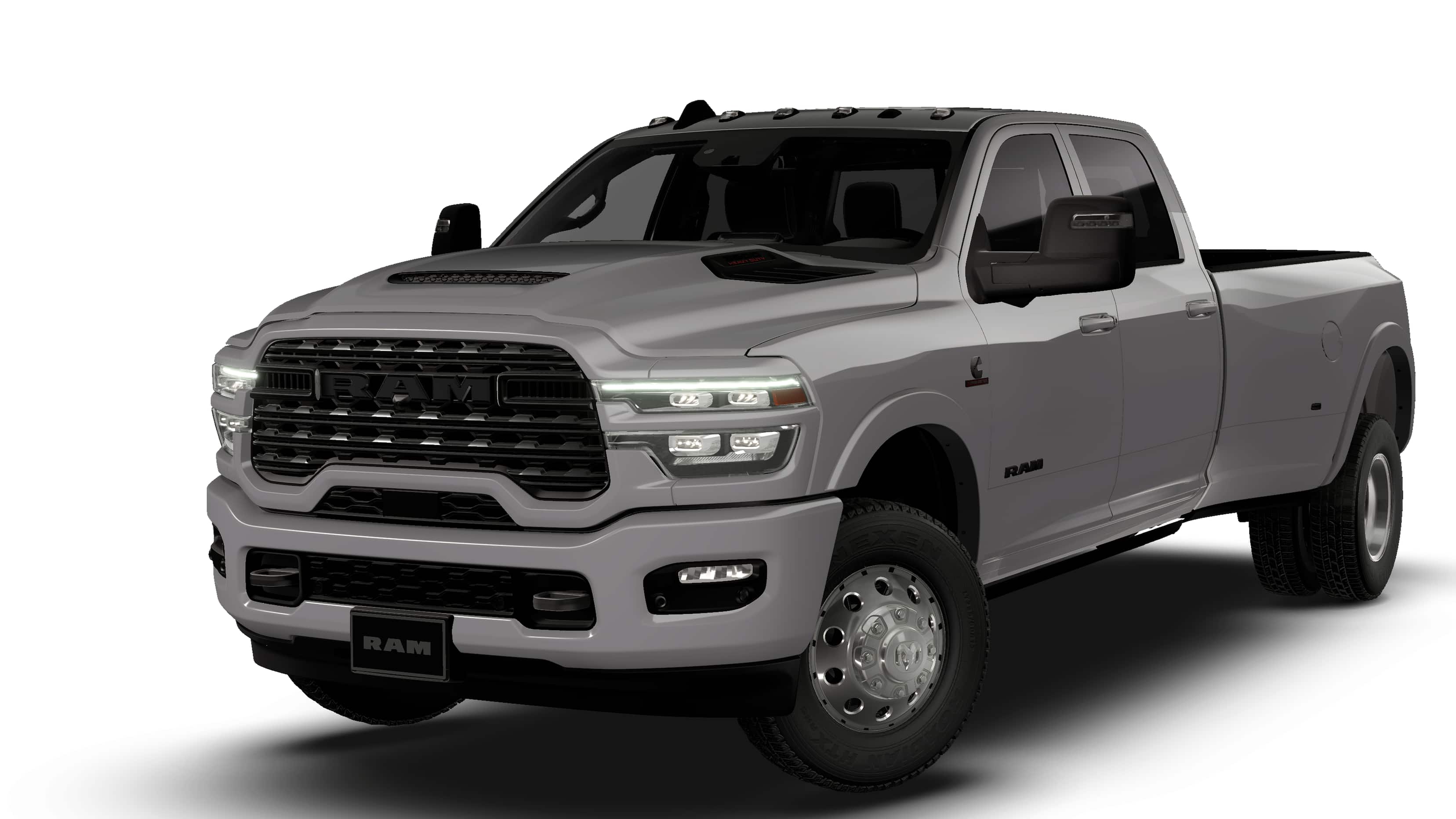 2026 RAM 3500 RAM 3500 LIMITED CREW CAB 4X4 8' BOX in Ceramic Gray Clear-Coat Exterior Paint — front three-quarter view