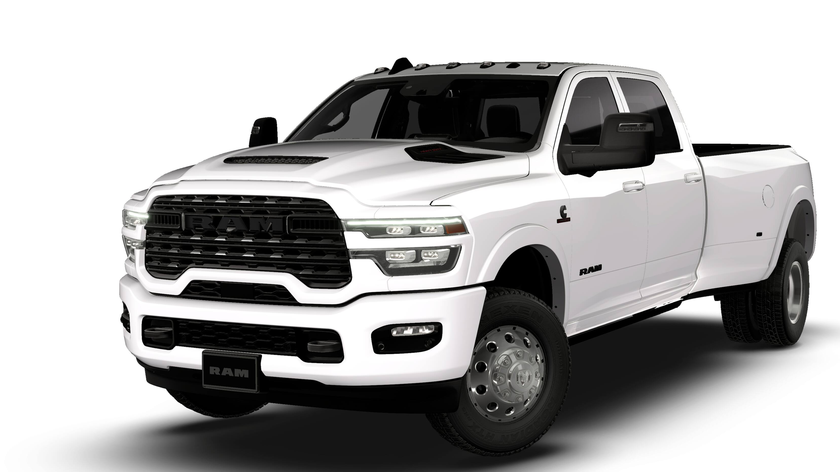 2026 RAM 3500 RAM 3500 LIMITED CREW CAB 4X4 8' BOX in Bright White Clear-Coat Exterior Paint — front three-quarter view