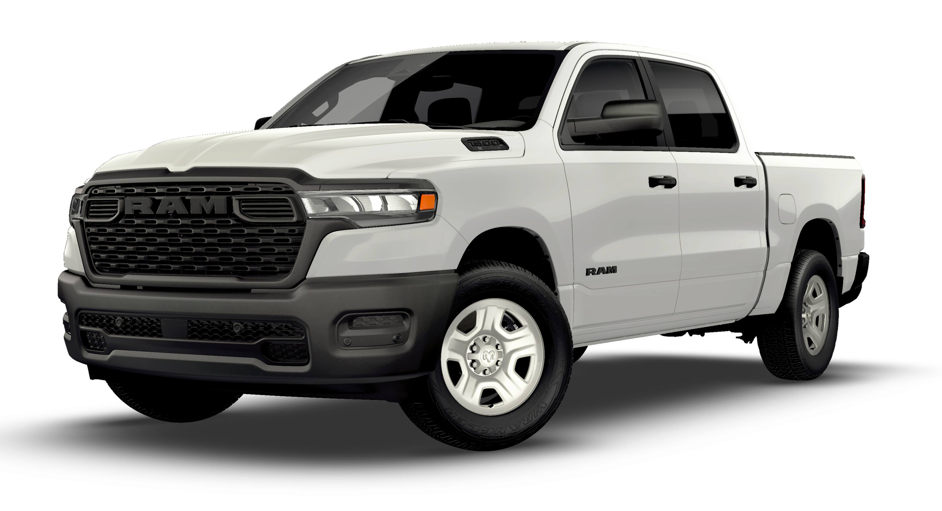 2026 RAM 1500 RAM 1500 TRADESMAN CREW CAB 4X4 5'7' BOX in Bright White Clear-Coat Exterior Paint — front three-quarter view
