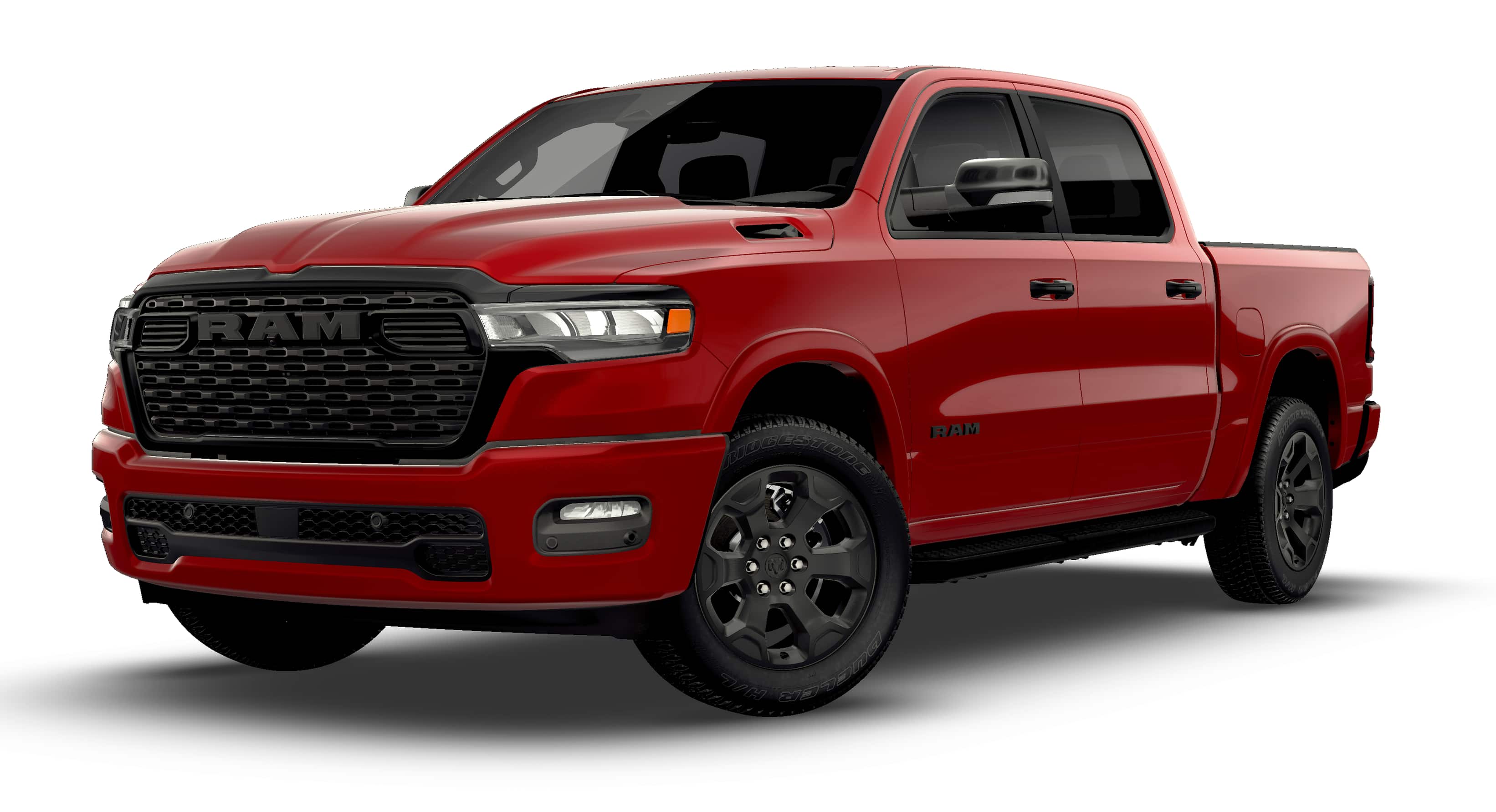 2026 RAM 1500 RAM 1500 BIG HORN CREW CAB 4X4 5'7' BOX in Molten Red Pearl-Coat Exterior Paint — front three-quarter view
