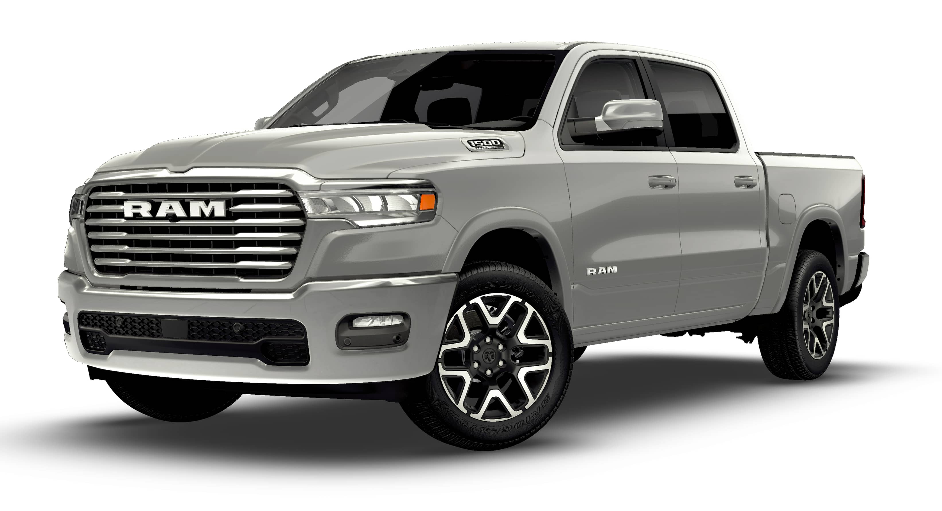 2026 RAM 1500 RAM 1500 LARAMIE CREW CAB 4X4 5'7' BOX in Silver Zynith Exterior Paint — front three-quarter view