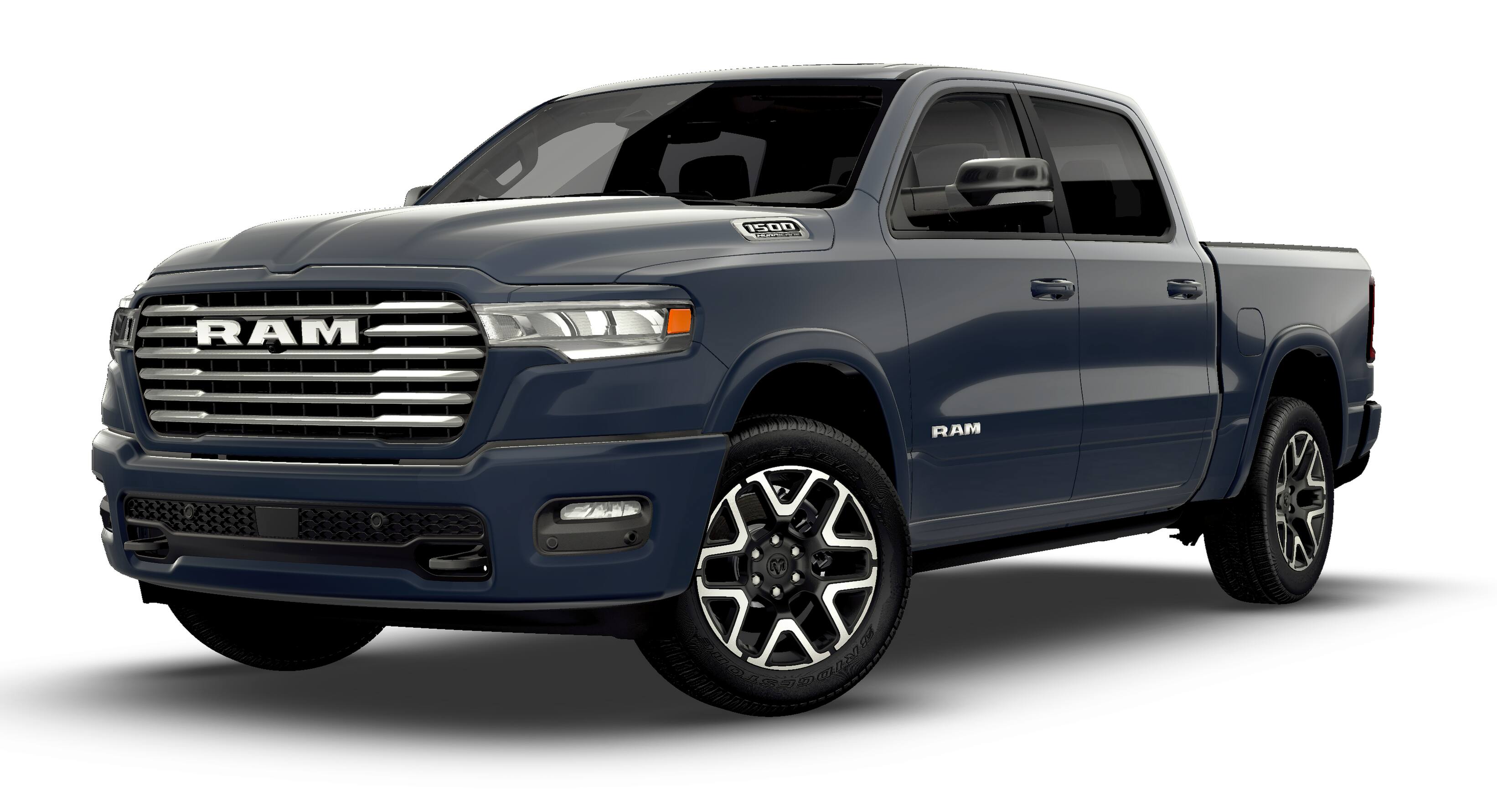 2026 RAM 1500 RAM 1500 LARAMIE CREW CAB 4X4 5'7' BOX in Forged Blue Metallic Exterior Paint — front three-quarter view