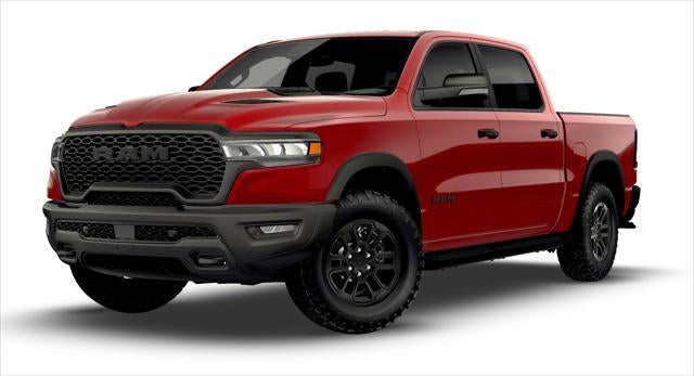 2026 RAM 1500 RAM 1500 REBEL CREW CAB 4X4 5'7' BOX in Molten Red Pearl-Coat Exterior Paint — front three-quarter view